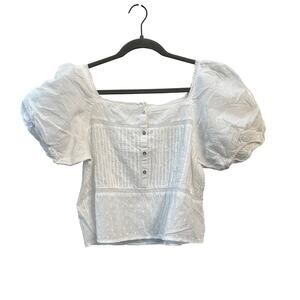 The Prairie by Rachel Ashwell White Puffy Sleeve Top Buttons Coquette Core Large